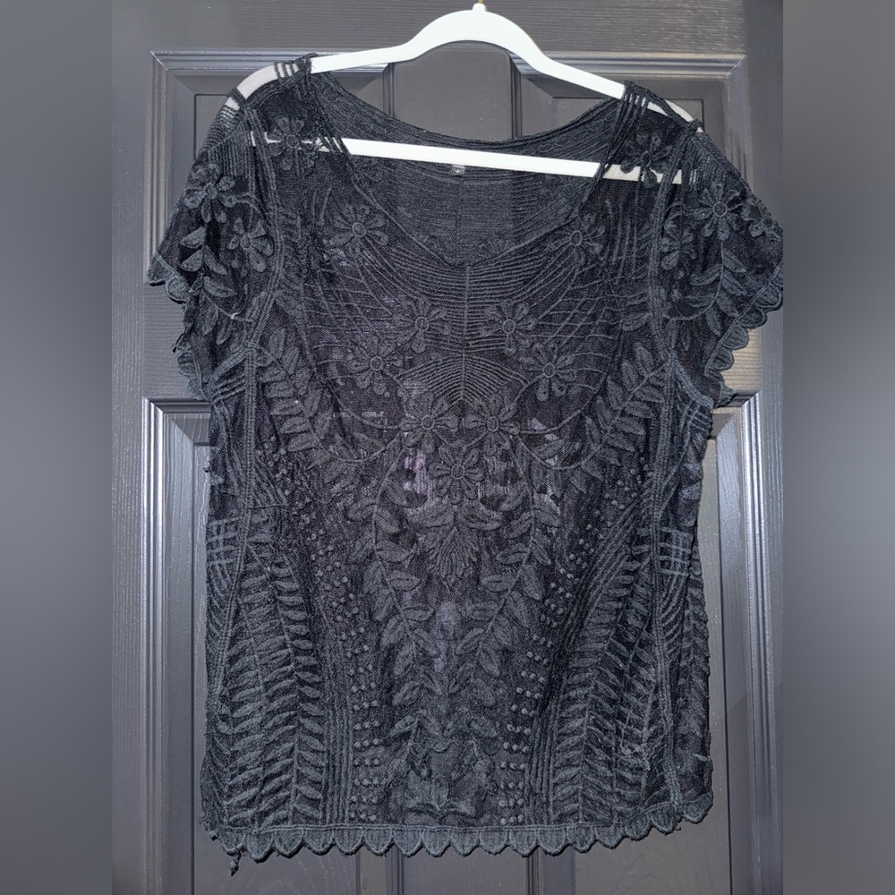 Express black eyelet short sleeve shirt - large